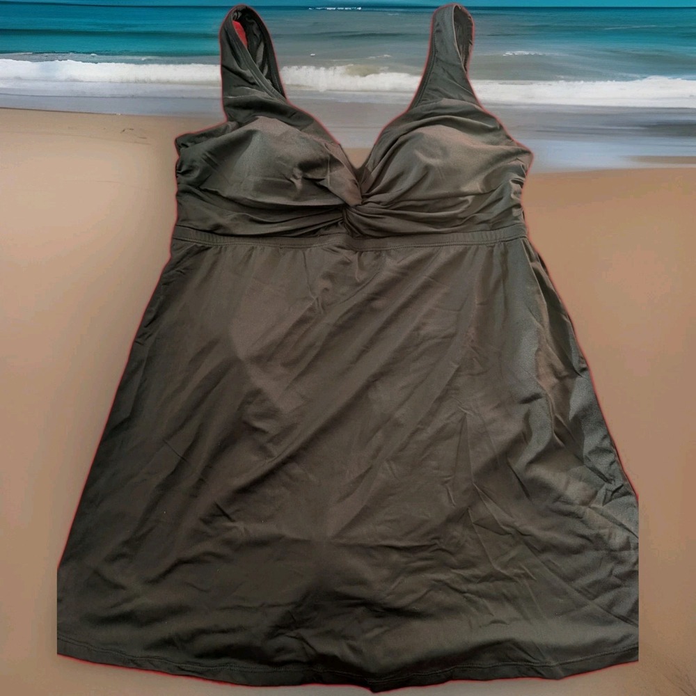 NEW Womens Leilani Solid Black Twist Front Tank Bathing suit Swimdress Size 10